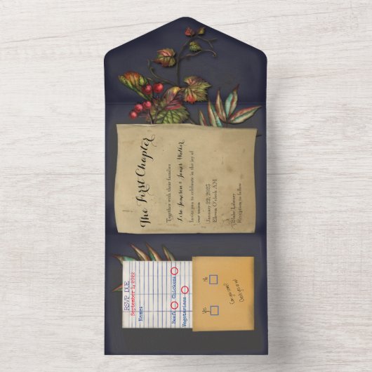 Herbstbibliothek Buch All in one Wedite All In One Einladung (Innen Boden)