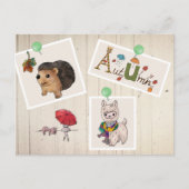 Herbstbild Kuscheltiere Postkarte (Vorderseite)