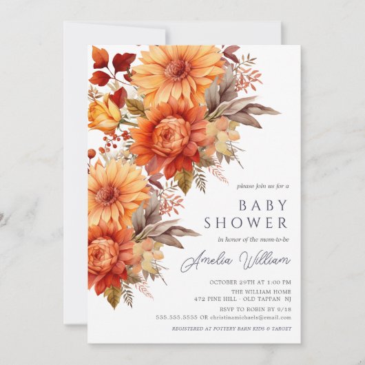 Herbstblase Floral Baby Shower Einladung (Vorderseite)