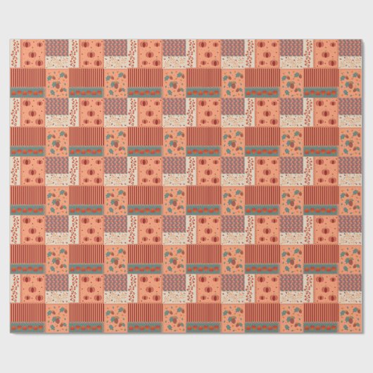 Herbstblatt-Eicheln-Patchwork-Muster-Kunst Geschenkpapier (Flach)