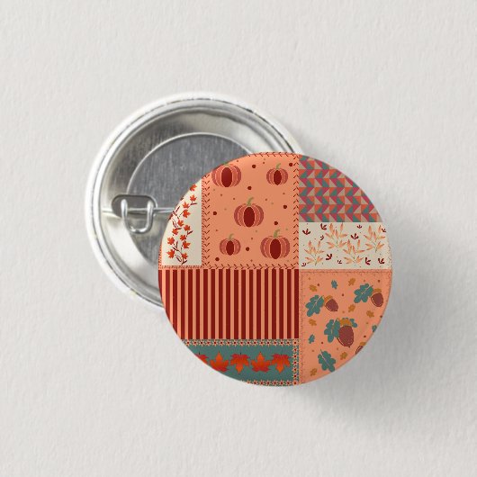 Herbstblatt-Eichen-Patchwork-Muster Kunst Button (Vorne & Hinten)