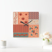 Herbstblatt-Eichen-Patchwork-Muster-Kunst Quadratische Wanduhr (Zuhause)