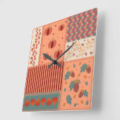 Herbstblatt-Eichen-Patchwork-Muster-Kunst Quadratische Wanduhr (Winkel)