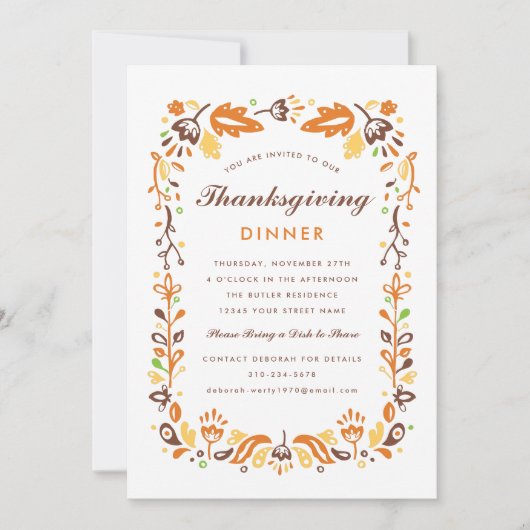 Herbstblatt Erntedank Abendessen Einladung (Vorderseite)