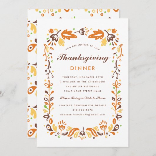 Herbstblatt Erntedank Abendessen Einladung (Vorne/Hinten)