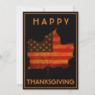HERBSTBLATT FRÖHLICHES ERNTEDANKFEST USA-FLAGGE  EINLADUNG