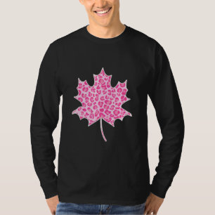 Herbstblatt Für Mädchen Frauen Leopard Rosa Blatt  T-Shirt
