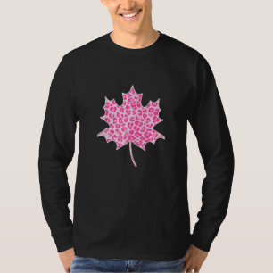 Herbstblatt Für Mädchen Frauen Leopard Rosa Blatt  T-Shirt