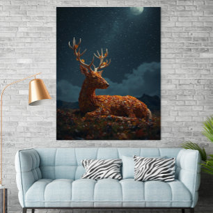 Herbstblatt Hirsch Schlaft unter Sternen Poster