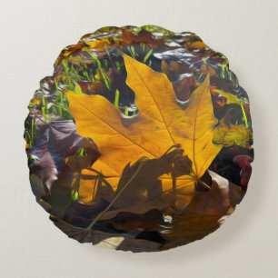 Herbstblatt in der Sonne Rundes Kissen