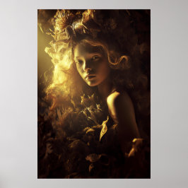 Herbstblatt-Kokon-Mädchen Goldener Glanz Poster