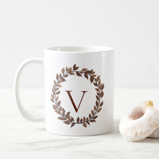 Herbstblatt-Monogramm-Initialname Herbstdesign Kaffeetasse (Mit Donut)