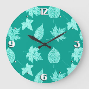 Herbstblätter - Aqua und Türkis Große Wanduhr