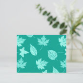 Herbstblätter - Aqua und Türkis Postkarte (Stehend Vorderseite)