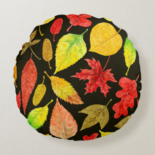 Herbstblätter, Aquarellfarbe Rundes Kissen