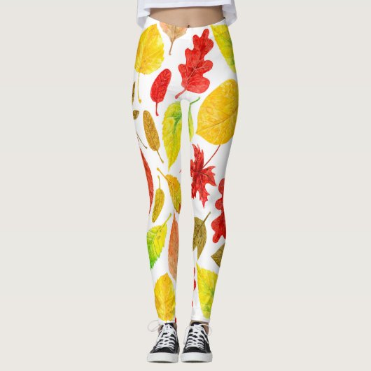 Herbstblätter, Aquarellfarbe weiß Leggings (Vorderseite)