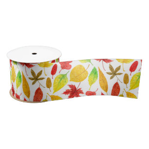 Herbstblätter, Aquarellfarbe weiß Satinband