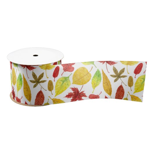 Herbstblätter, Aquarellfarbe weiß Satinband (Spule)