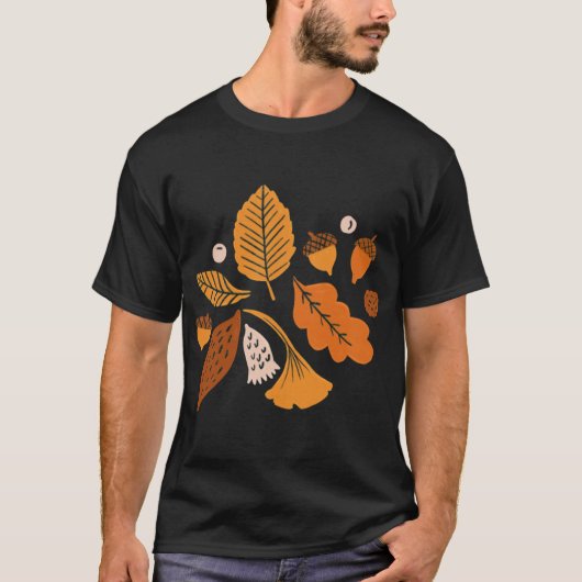 Herbstblätter auf blauem Oversized T-Shirt (Vorderseite)