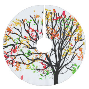 Herbstblätter auf der Silhouette Polyester Weihnachtsbaumdecke