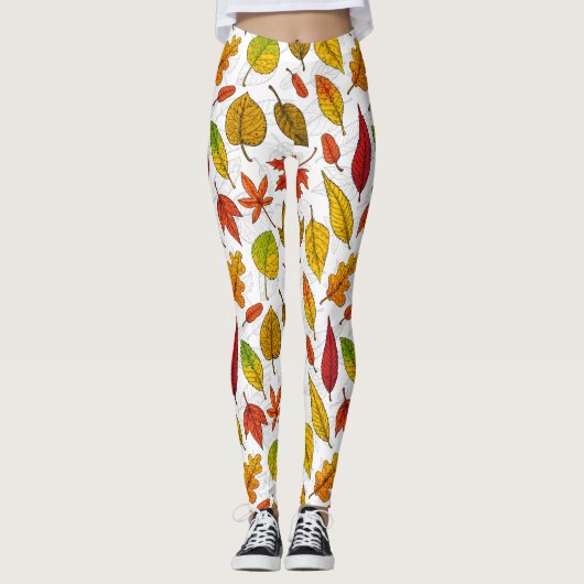 Herbstblätter auf weiß leggings (Vorderseite)