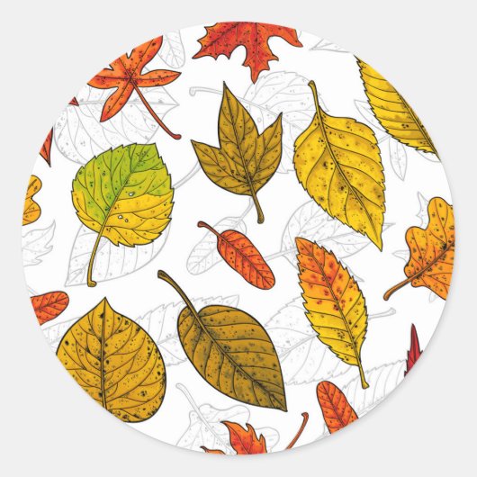 Herbstblätter auf weiß runder aufkleber (Vorderseite)