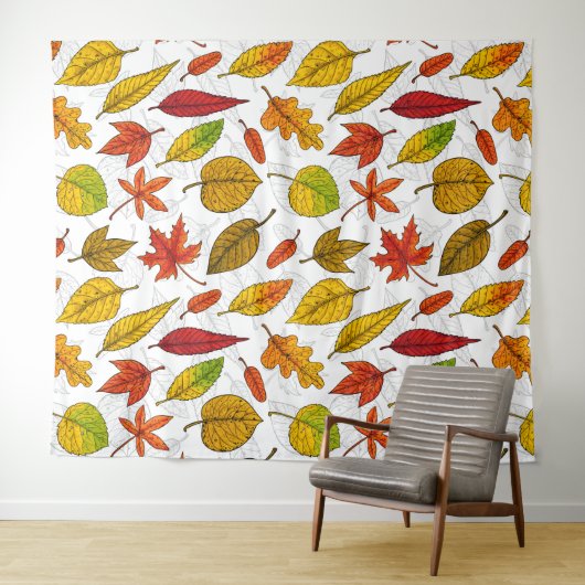 Herbstblätter auf weiß wandteppich (Beispiel (Horizontal))