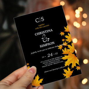 Herbstblätter aus Gelb und Schwarz Einladung