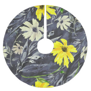 Herbstblätter, Beeren: Aquarellmuster. Polyester Weihnachtsbaumdecke