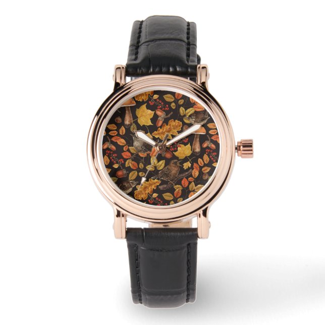 Herbstblätter, Beeren, Pilze und Früchte Armbanduhr (Vorderseite)