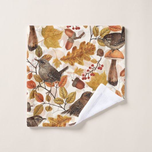 Herbstblätter, Beeren, Pilze und Früchte Badhandtuch Set (Waschlappen)