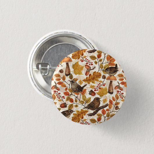 Herbstblätter, Beeren, Pilze und Früchte Button (Vorne & Hinten)