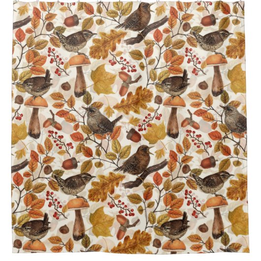 Herbstblätter, Beeren, Pilze und Früchte Duschvorhang (Vorderseite)