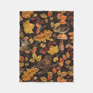 Herbstblätter, Beeren, Pilze und Früchte Fleecedecke