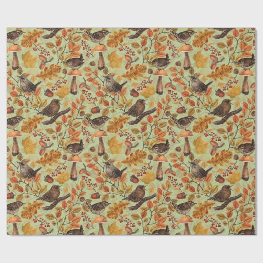 Herbstblätter, Beeren, Pilze und Früchte Geschenkpapier (Flach)