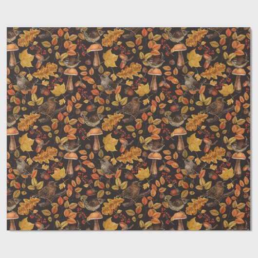 Herbstblätter, Beeren, Pilze und Früchte Geschenkpapier (Flach)