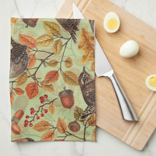 Herbstblätter, Beeren, Pilze und Früchte Geschirrtuch (Viertel Falte)