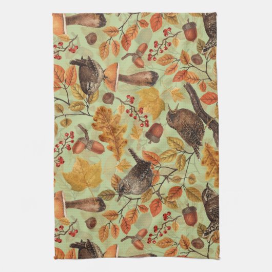 Herbstblätter, Beeren, Pilze und Früchte Geschirrtuch (Vertikal)