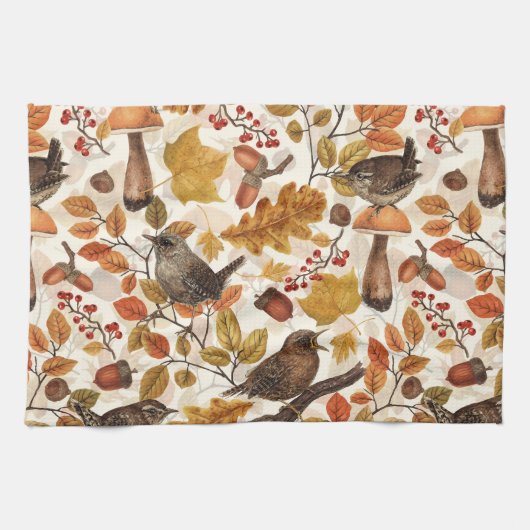 Herbstblätter, Beeren, Pilze und Früchte Geschirrtuch (Horizontal)