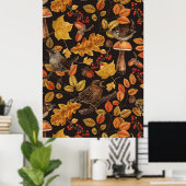 Herbstblätter, Beeren, Pilze und Früchte Poster (Heimbüro)