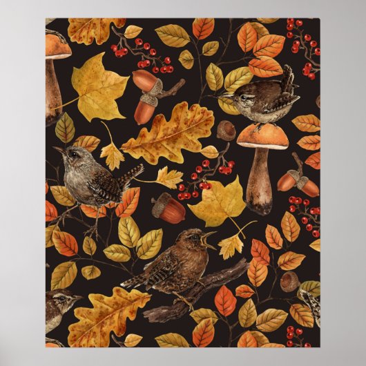 Herbstblätter, Beeren, Pilze und Früchte Poster (Vorne)