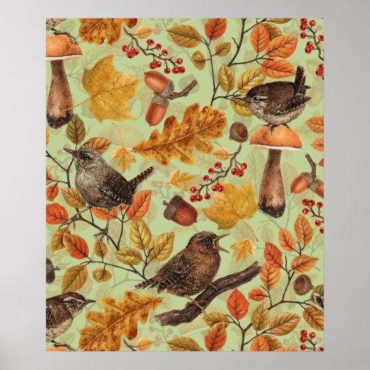 Herbstblätter, Beeren, Pilze und Früchte Poster (Vorne)