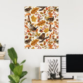 Herbstblätter, Beeren, Pilze und Früchte Poster (Heimbüro)
