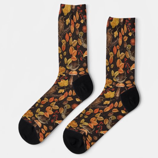 Herbstblätter, Beeren, Pilze und Früchte Socken (Linkes Detail)