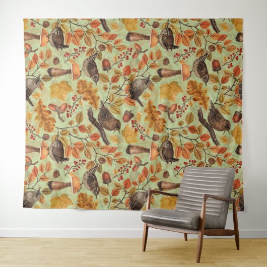 Herbstblätter, Beeren, Pilze und Früchte Wandteppich (Beispiel (Horizontal))