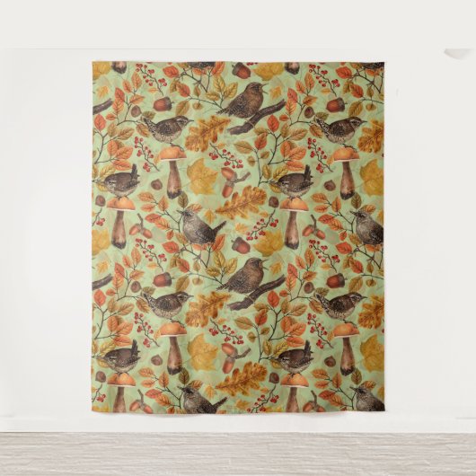 Herbstblätter, Beeren, Pilze und Früchte Wandteppich (Vorderseite)