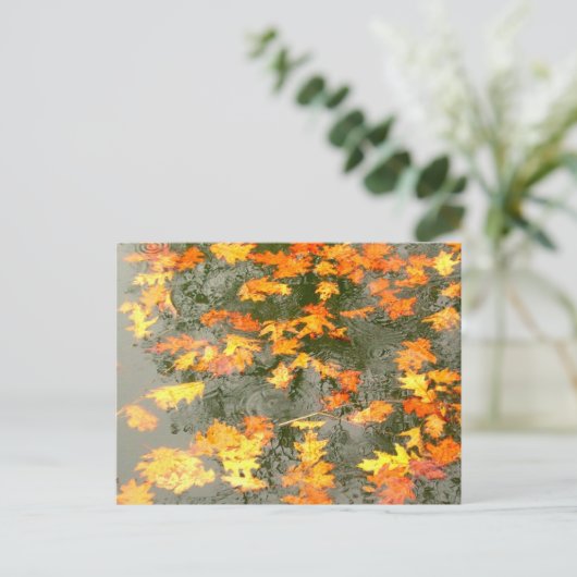 Herbstblätter bei Regen Postkarte (Stehend Vorderseite)