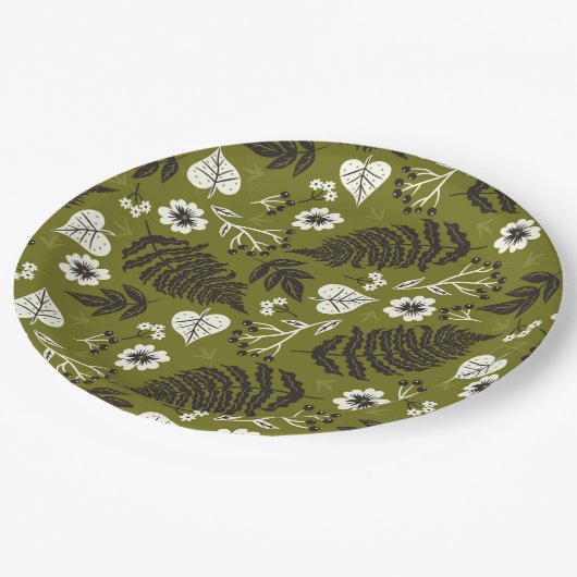 Herbstblätter, Berries & Acorns-Teller Pappteller (Schrägansicht)