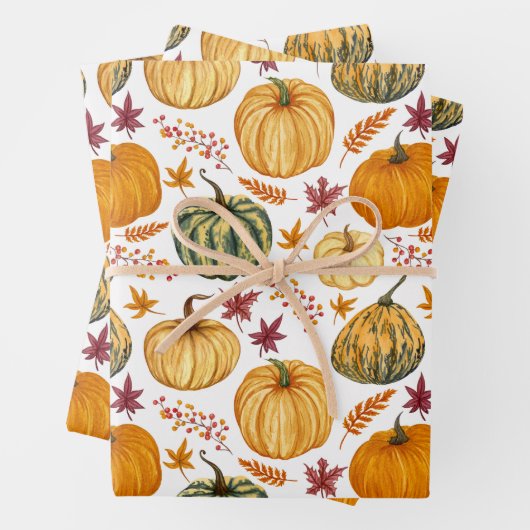 Herbstblätter, Berries und Pumpkins Geschenkpapier Set (Beispiel)
