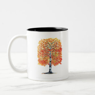 Herbstblätter Birke Aquarell Herbst Baum Zweifarbige Tasse